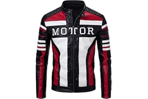 FANARCHER Men's Leather Jackets Stand Collar PU Faux Motorcycle Zipper Coat Biker Windbreaker