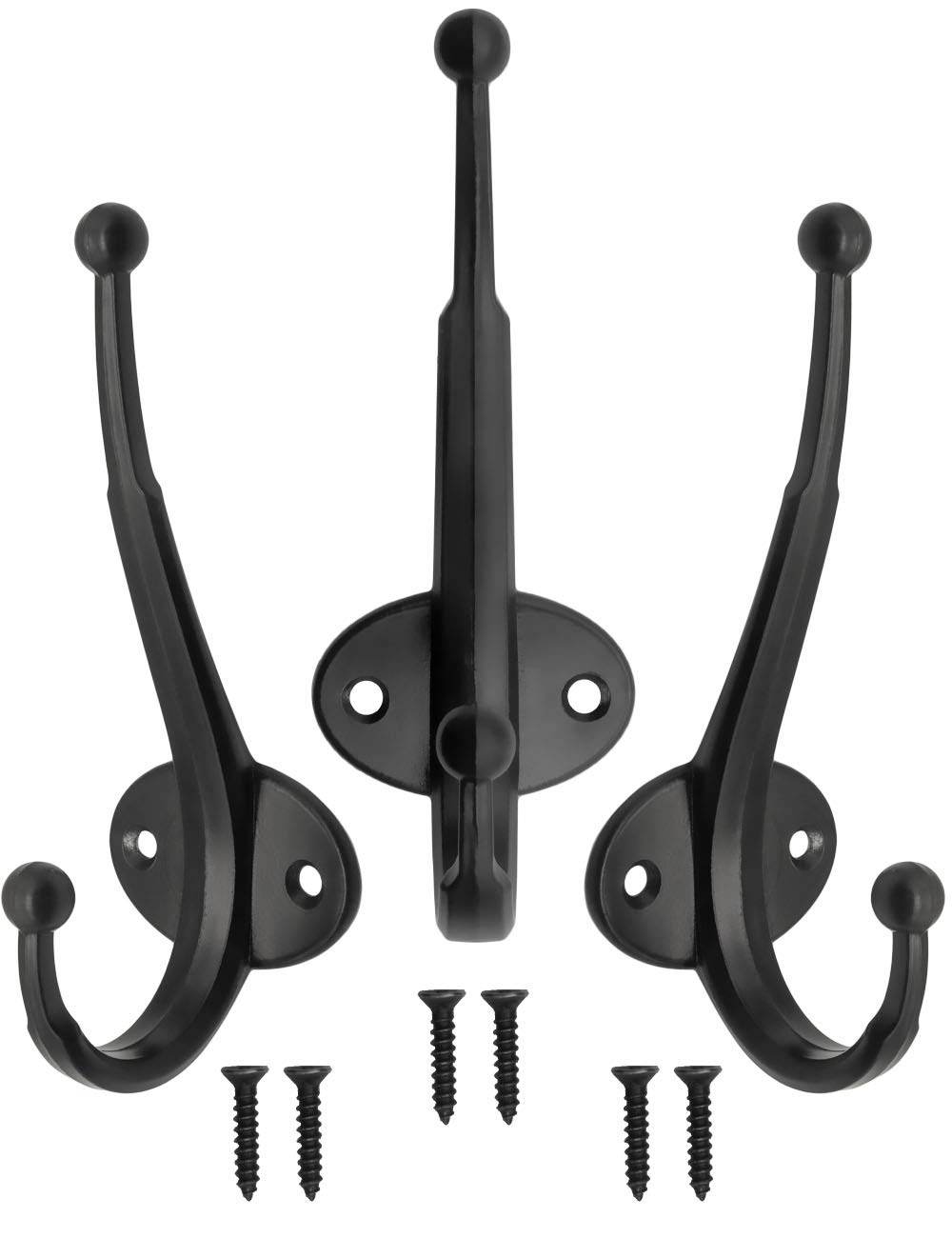 Fuxxer® 3 x Classic Cast Iron Wall Hooks 12 cm Set of 3 Black