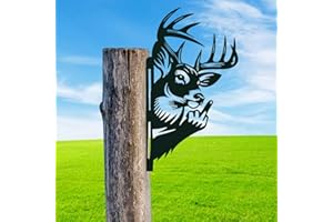 LOISDARO Bigfoot Animal Metal Sign Art Ornament,Flipping Off Metal Sign, Peeping Animal Wall Art Ornament Outdoor Garden，Finger Bigfoot Peeping Around Signs Bring New Fun To Your Garden (Classic, The deer)