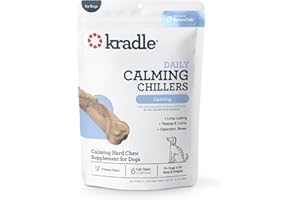 Kradle Chillers Hard Chews for Dogs – Calming Hard Chews for Dogs – with Ashwagandha, L-Theanine & Chamomile – Anxiety & Stress Relief for Dogs – Chicken Flavor – 6-Count