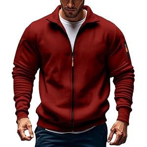 Men's Full Zip Fleece Jacket Lightweight Long Sleeve Stand Collar Autumn Coat Outdoor Windproof Hiking Zipper Sweater