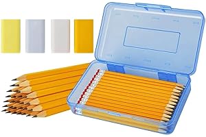 NVAZIOP Pencil Box Set with 30 Pencils and 4 Erasers, Pre-Sharpened, #2 HB Soft, School Supplies Kit with Large Plastic Pencil Case Organizer for Student Back to School