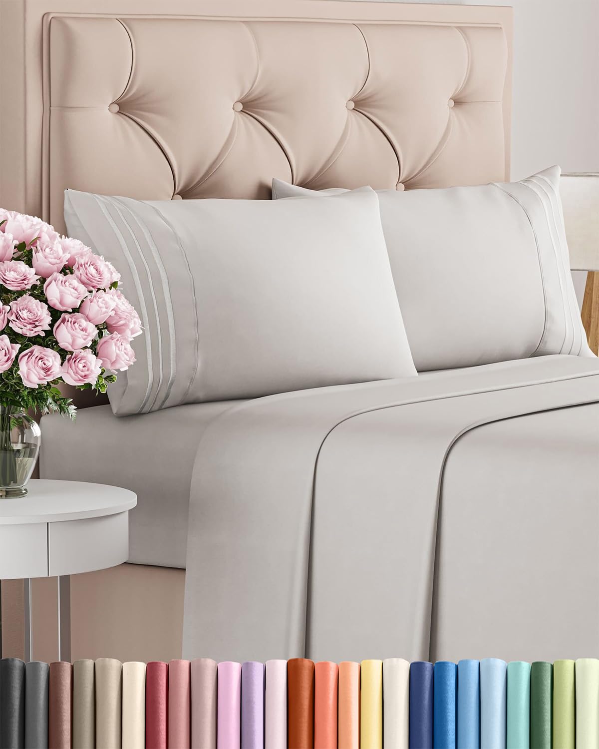 Photo 1 of Queen Size 4 Piece Sheet Set - Comfy Breathable & Cooling Bed Sheets Set - Hotel Luxury Bedding for Women, Men, Kids, Teens, Boys & Girls - Deep Pockets, Soft, Wrinkle Free - Oeko-Tex - French Grey