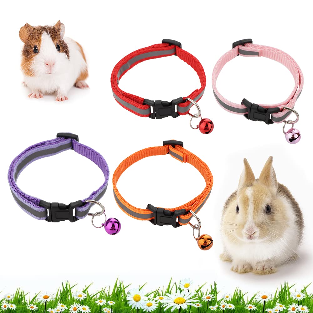 Photo 1 of 4 Pack Rabbit Adjustable Collars with Bell, Guinea Pig Dragon Luminous Collar, Small Animal Exercise and Interaction Accessories