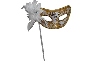AZYOUNG Woman's Christmas Halloween Black Purple Red White Feather Flower Plastic Masquerade Mask on Stick