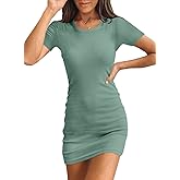Valiamcep Womens Summer Tank Dress Crewneck Sleeveless Ribbed Knit Slim Fit Bodycon Mini Dresses