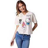 Hello Kitty & Friends Chococat My Melody & Hello Kitty Women's Sand V-Neck Short Sleeve Cropped Tee