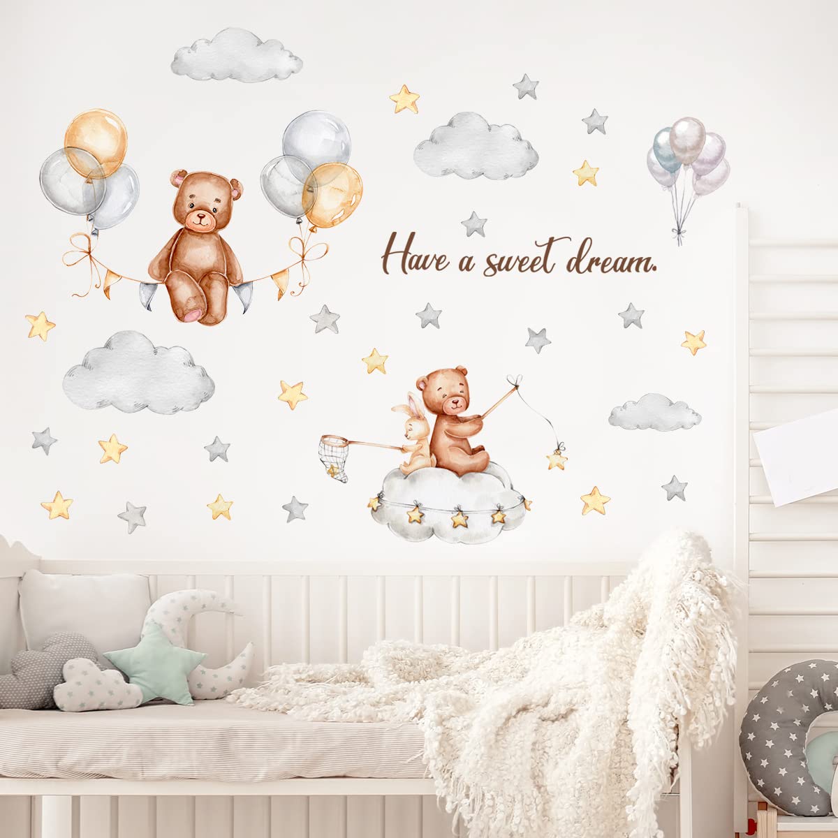 Wall Decals, Bear Wall Stickers, Removable Wall Decor for Bedroom Baby Nursery Kids Playroom, Wall Art Home Decoration, Easy Peel & Stick PVC Mural