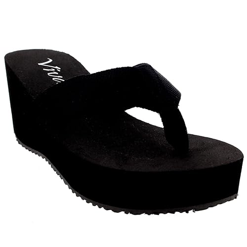 Damen Plattform Keilabsatz Zehenriemen Sommer Urlaub Flip Flops Sandale - CD0184