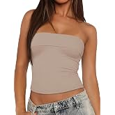 Tankaneo Womens Strapless Tube Tops Cropped Y2K Going Out Fitted Tank Tops | Summer Trendy, Layered Bandeau Shirts