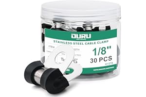 OURU 30pcs 1/8 Inch Stainless Steel Cable Clamps,Rubber Coated Cushioned Insulated Cable Clamp,Automotive Cable Wire Clamps,P