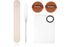 MS. WENNY Professional Stainless Steel Makeup Palettes Makeup Spatula set, Makeup Spatula makeup palette Makeup Art Tool For Nail Art Eye Shadow Eyelash Makeup Pigment Blending, with Makeup Powder Puff 2pcs