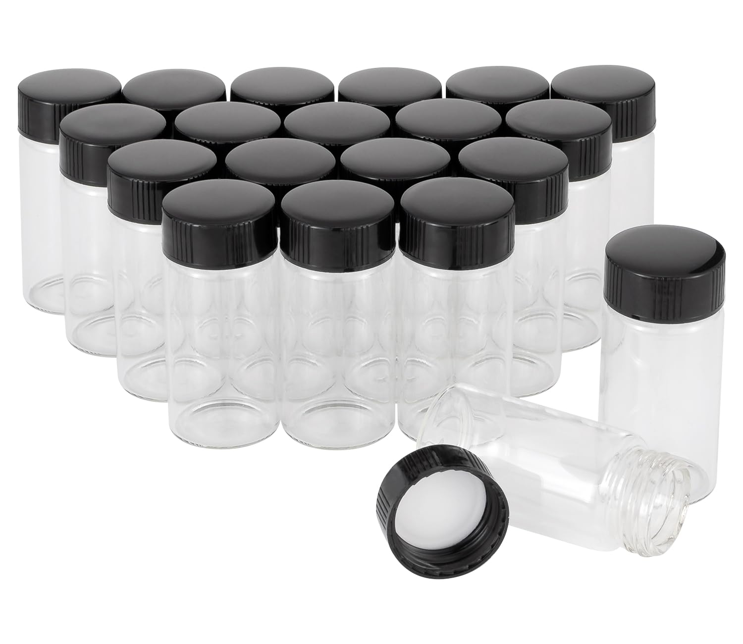 Pxyelec 20 ml (2/3 Oz) Clear Glass Sample Vials Mini Empty Liquid Glass Bottles Lab Vials Container with Screw Cap, Pack of 20