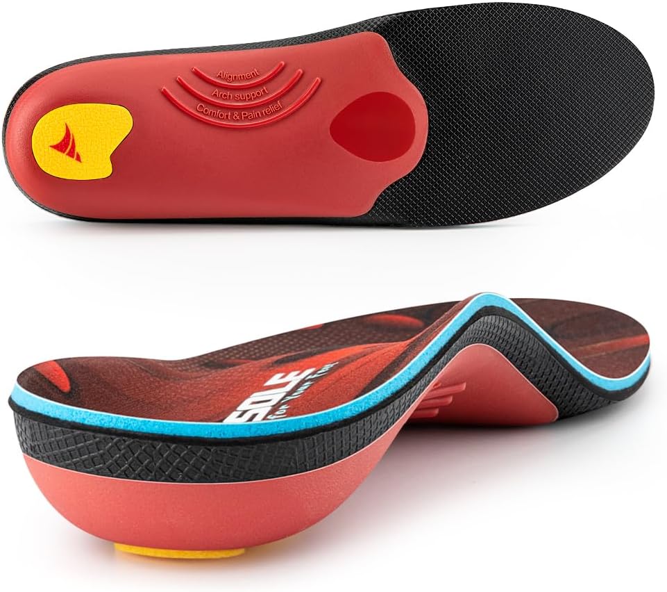 VALSOLE Orthotic Insole Arch Support Red UK 10-29cm Plantar Fasciitis
