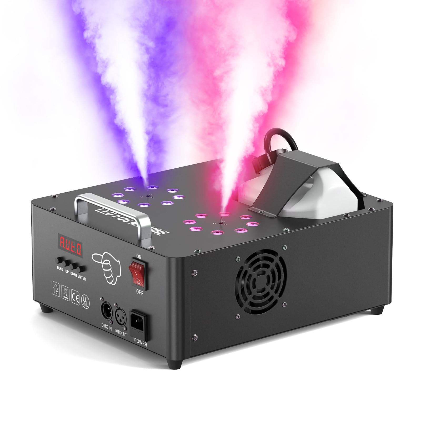 Photo 1 of 2000W Professional Fog Machine with Lights,Dual Nozzle 8+8 RGB 3W LED Lights Wireless/Manual/DMX Control Adjustable Smoke Direction, 2.5L Tank LCD Display 30000CFM for Halloween Christmas Wedding-1PC