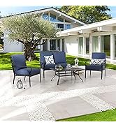 LOKATSE HOME 4-Piece Patio Cushioned Furniture Outdoor Bistro Conversation Set with 1 Loveseat, 2...