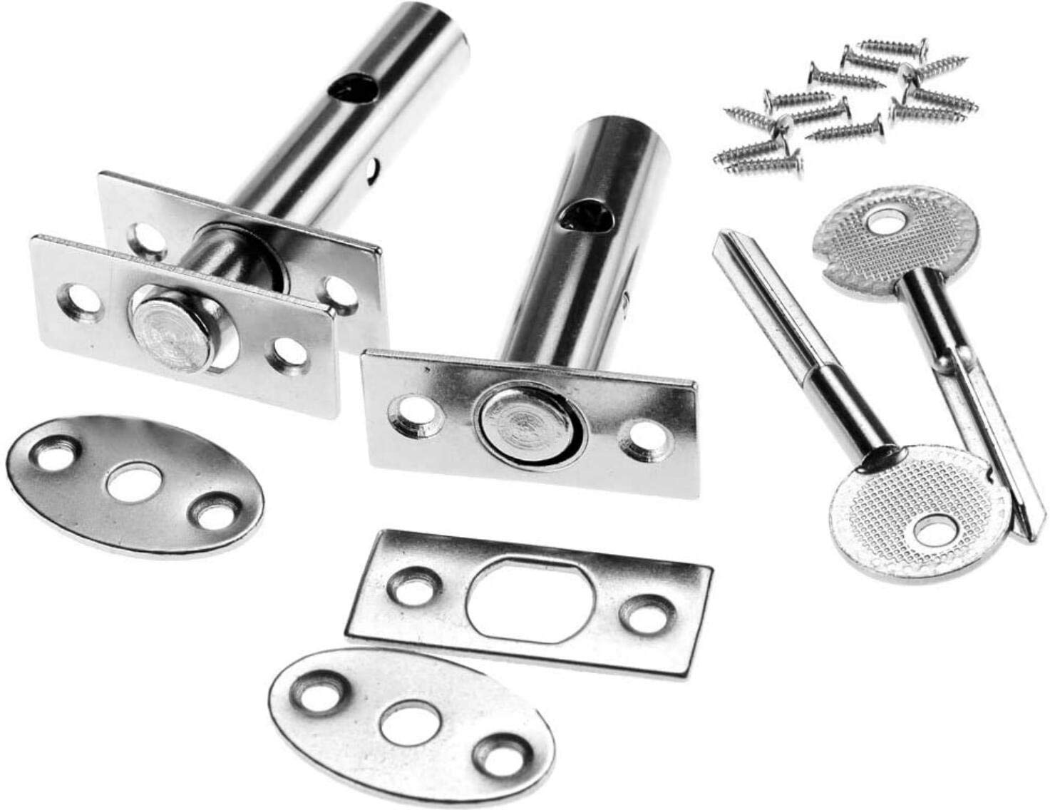 2pcs Security Door Bolts with Fitting and Key Secure Deadbolt Lock Silver