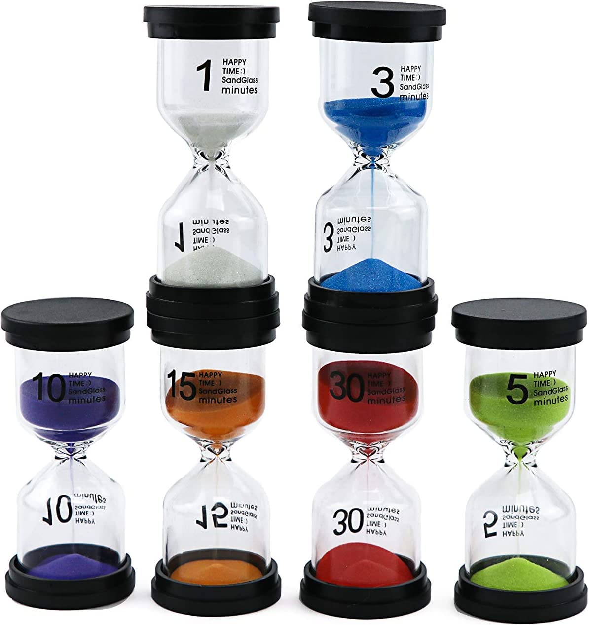 6Pcs Sand Timers- Hourglass Sand Timers Colorful 1/3/5/10/15/30 Minutes Sandglass Timer with Protective Cover for Games Classroom Home Office Cooking