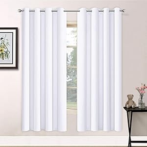 Yakamok Thermal Insulated Curtains Solid Grommet Top Window Curtains for Bedroom, 2 Tie Backs Included(52x72 Inch, Pure White, 2 Panels)