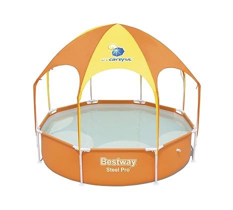 Bestway Steel Pro UV Careful runder Kinderpool mit Sonnenschutzdach, 244x244x51cm