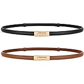 SUOSDEY 2 Pack Women's Leather Skinny Belts for Dress Adjustable Vintage Thin Waist Belt for Ladies,0.6" Width