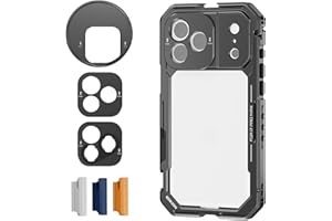 NEEWER Phone Cage Compatible with iPhone 17 Pro Max, Quick Release Video Rig Stabilizer Accessories with 67mm Filter Ring, 17mm Lens Backplate, T Mount Adapter, 4X Camera Control Cap, PA144 (Black)