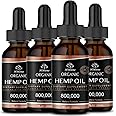 Hemp Oil - 4 Packs 800,000 Maximum Strength - Pure & CO2 Extract Drops - 100% Natural Organic, Vegan, Non-GMO, Grown in USA Free