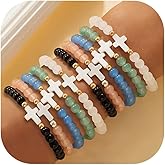 Embtrem Cross Beaded Bracelets for Women Pearl Stackable Stretch Bracelet Colorful Jewelry Friendship Gift for Birthday Bridesmaid