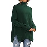 Womens Turtleneck Sweaters Batwing Sleeve Ribbed Tunic Sweater Split Hem Casual Oversized Fall Winter Clothes