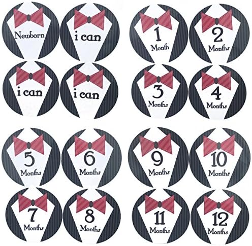 16 PCS Baby Boys Monthly Belly Sticker Necktie Tie Milestone Onesie Stickers First Holiday Shower Gift Or Scrapbook Photo Keepsake