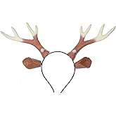 MOSTORY Deer Ear Antlers Headband - Brown Antler Headband for Deer Cosplay Renaissance Accessories, Reindeer Horns Hairband for Renfaire Fantasy Fairycore Halloween