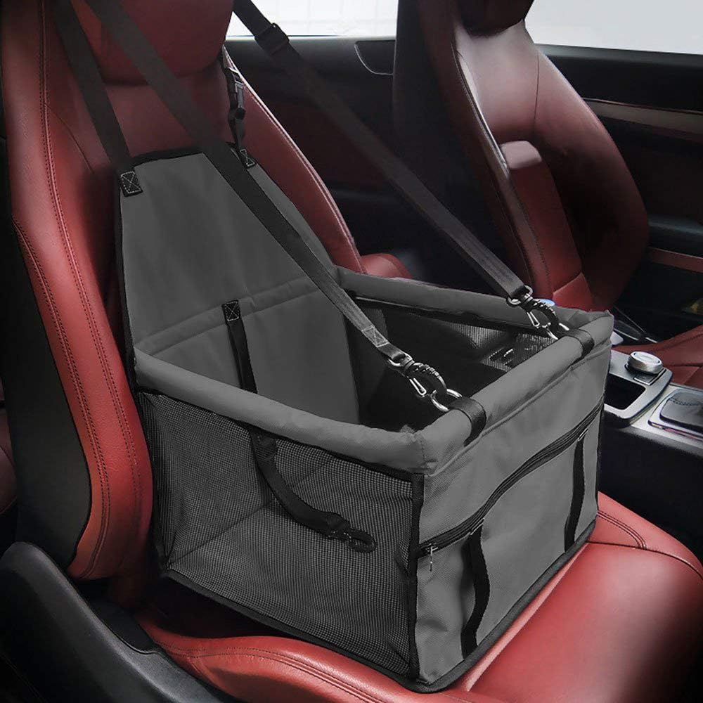Henkelion Dog Car Seat for Small Dogs, Pet Dog Booster Seats for Vehicles Cars, Reinforce Metal Frame Construction Waterproof Collapsible Travel Medium Dog Car Carrier with Seat Belt - Grey