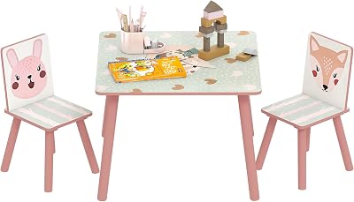 ZONEKIZ Kids Table and Chair Set, Toddler Activity Furniture in Pink
