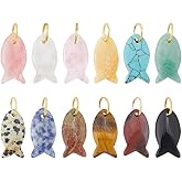 DELORIGIN 12Pcs Natural Gemstone Fish Charms Colorful Fish Pendants with Brass Jump Rings Fishes Spacer Beads for Jewelry Making Bracelet Necklace DIY Crafts Handmade Gift