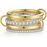 Emibele 14K Gold Plated Stackable Rings for Women, Interlocking Non Tarnish Gold Rings, Silver Dainty Cubic Zirconia Bands, Two-Toned Mixed Metal Stacking Band, Trendy Jewelry Gifts for Women