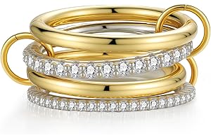 Emibele Stackable Rings for Women, Interlocking Gold Rings Non Tarnish, 14K Gold Plated Cubic Zirconia Ring Dainty Statement 