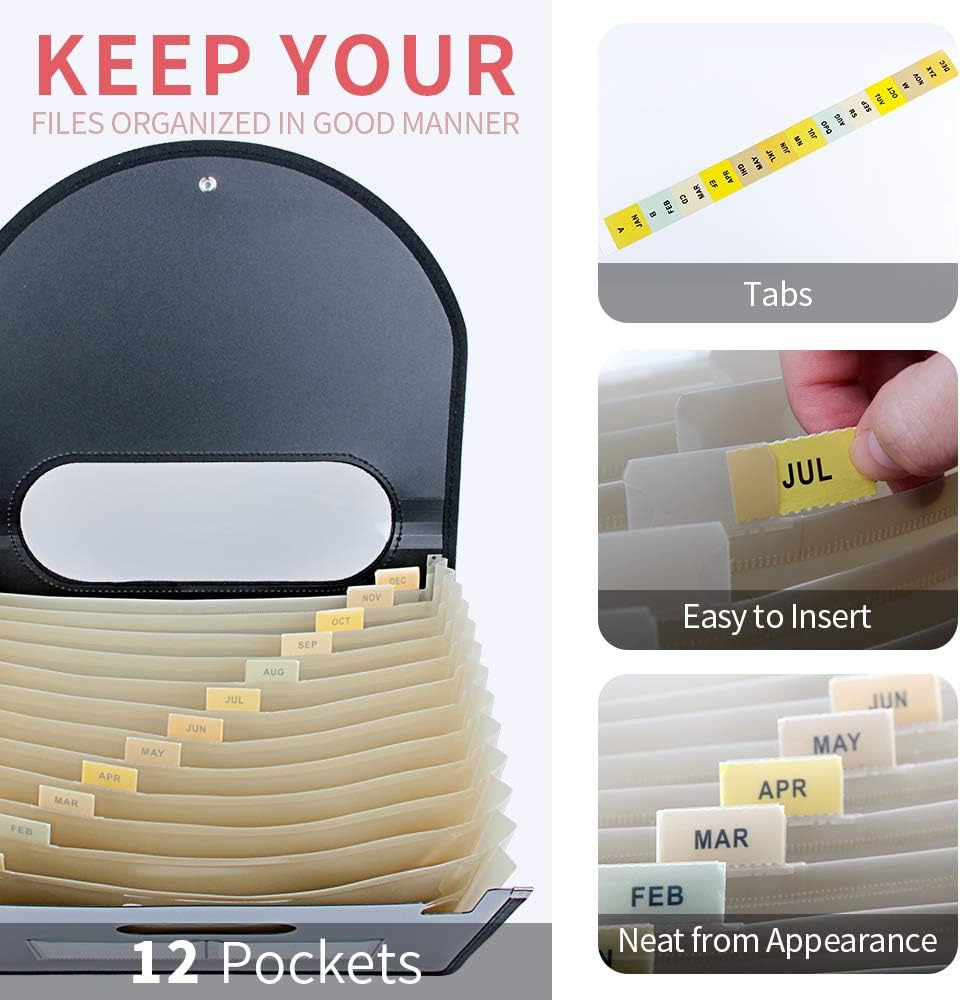 Uquelic 12 Pocket Expanding File Folder with Cover – Expandable File ...