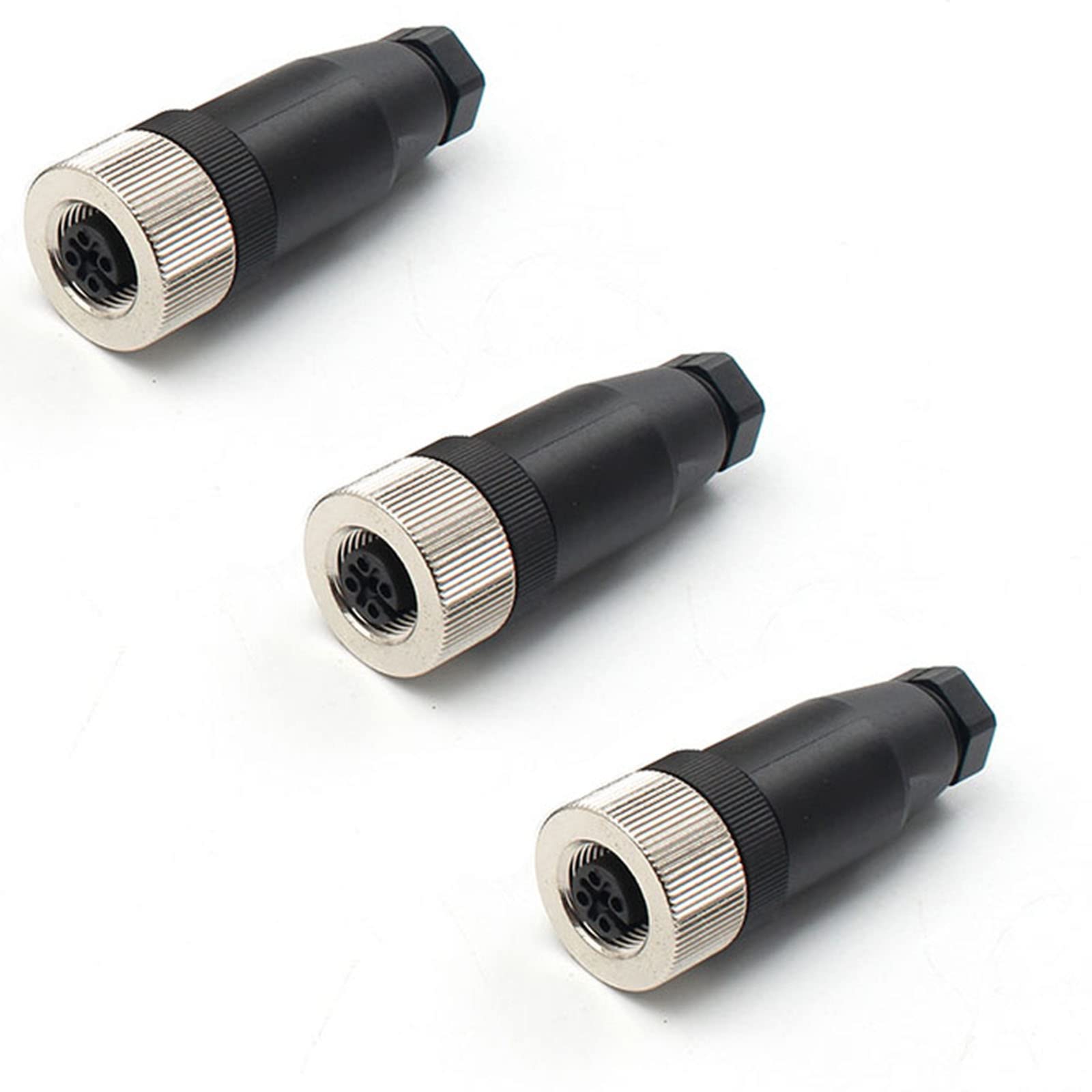 3 Pieces M12 Connector 4 Pin Straight Code Screw Joint Unshielded Female 4 Pin M12 Connector Connector Actuator Aviation Plug, M12 Connector 4 Pole IP67 Waterproof (Female)