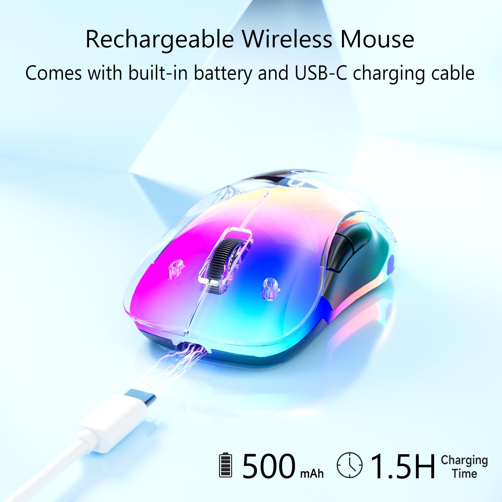 memzuoix 2.4G LED Wireless Mouse, Rechargeable Ergonomic Mouse with Detachable Cover, 1200 DPI Portable Optical Computer Mouse with USB Receiver for Laptop, PC, Desktop and MacBook, 5 Buttons