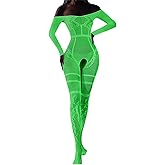 DTWAWA Glow in the Dark Sexy Exotic Lingerie Bodystockings, Fishnet Crotchless Bodysuit Nightwear for Womens