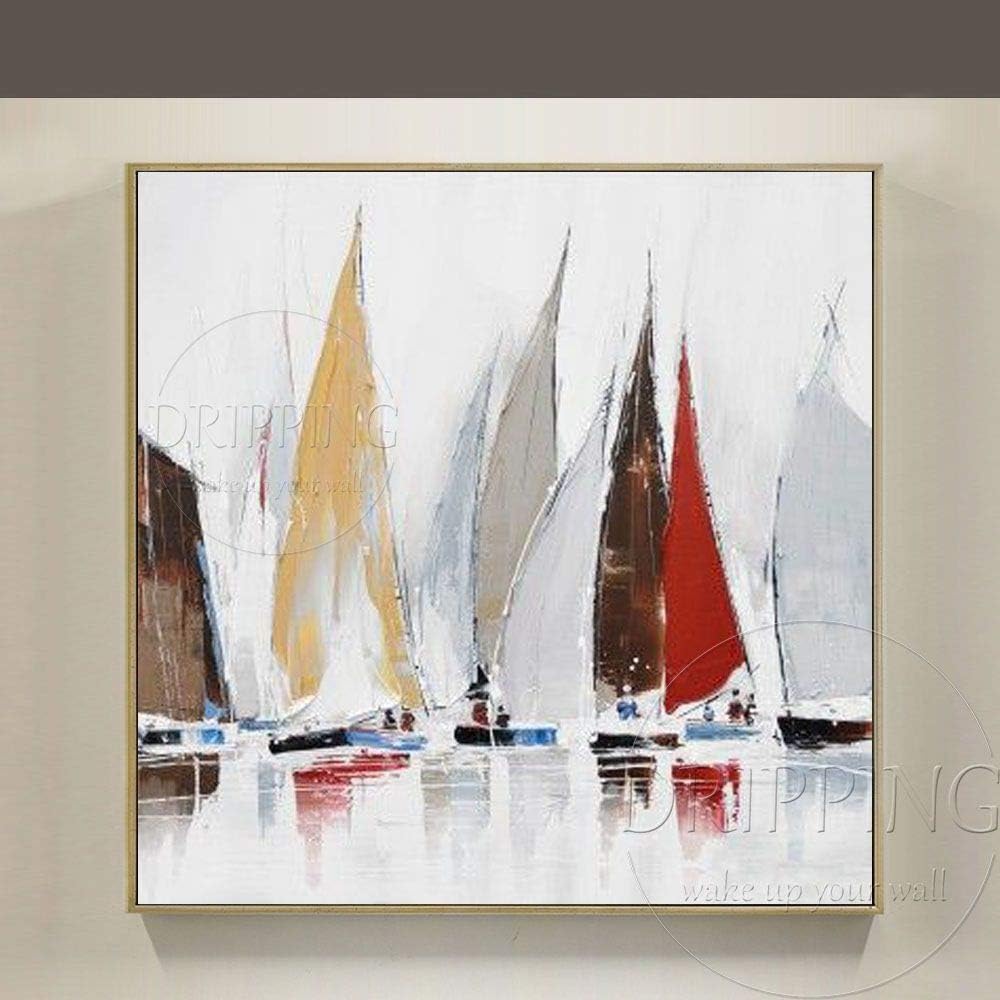 ZHUAIBA Simple Design Artist Handpainted Abstract Boats Landscape Oil
