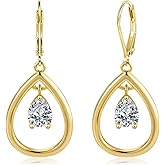 925 Sterling Silver 14K Gold Teardrop Dangle Earrings for Women, ALEXCRAFT Dangling Drop Leverback Cubic Zirconia Dangly Proms Statement Rhinestone Earings Wedding Bridesmaid Earring Hypoallergenic