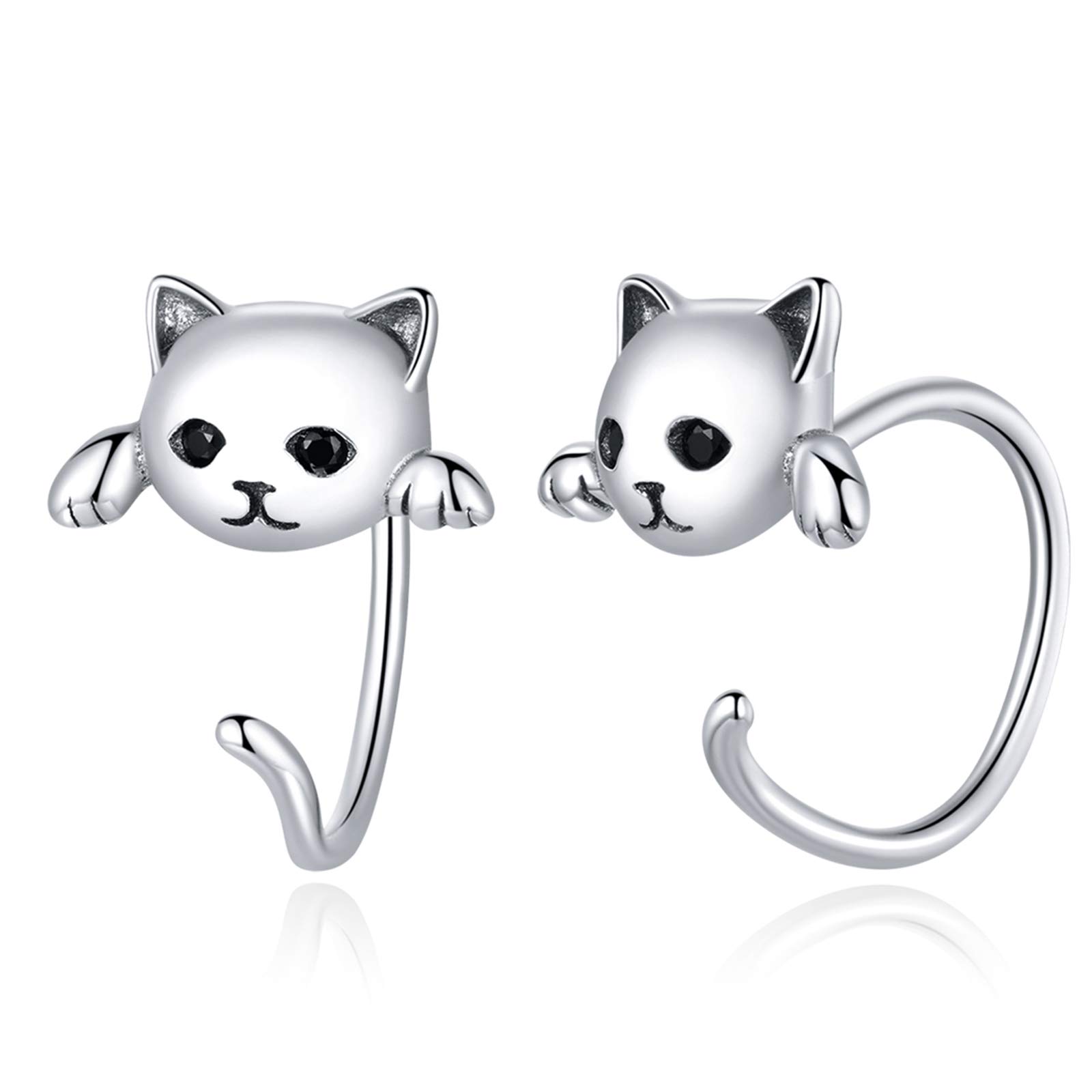 Qings Cat Earrings Studs, 925 Sterling Silver Cute Pet Cat Jewellery, Cubic Zirconias Animal Kitty Earrings Studs Gifts For Women Girls Engagement Birthday
