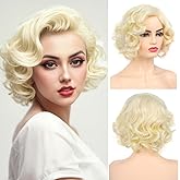Dsimeig Short Curly Wavy Blonde Wigs for Women Synthetic Natural Hair Wig Halloween Costume Cosplay Wig