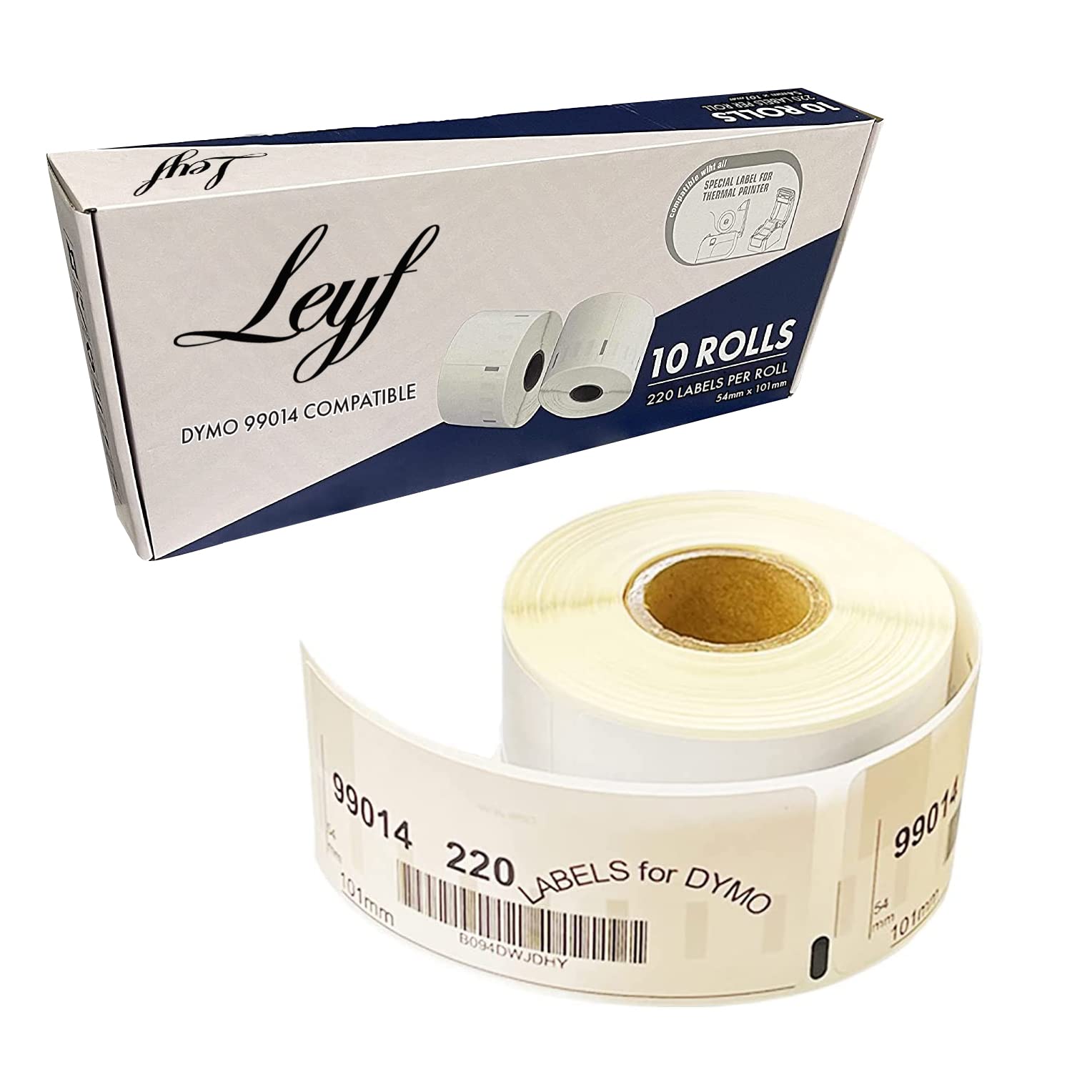 Leyf 10 Rolls 99014 S0722430 Labels – 54 mm x 101 mm – 100% Compatible for Dymo and Seiko Labelwriter – 10 Roll Pack Labels = 2200 Label Address Labels, Label Printer, Self-Adhesive
