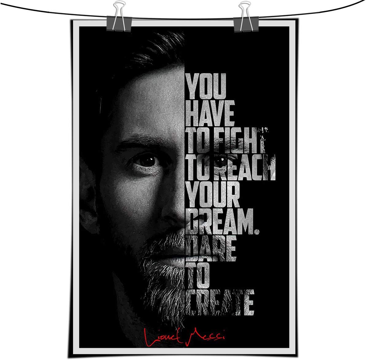 Lionel Messi Motivational Quote Wall Art Pictures Canvas Painting Nordic Inspirational Posters Prints Home Decor (1,20x28 inch-no frame)