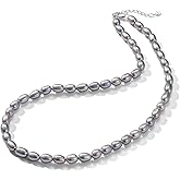YAMI Pearl Necklace, Natural Saltwater/Freshwater Cultured Pearls with 925 Sterling Silver Clasp, Elegant Anniversary & Mother's Day Jewelry Gift for Women, Grey/Black/Purple/Pink Pearl, 18IN+2"