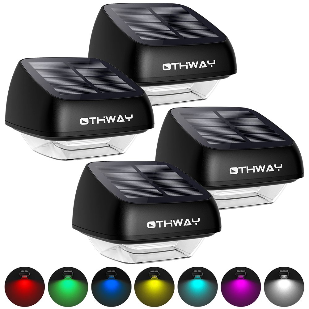 Solar Fence Post Lights OTHWAY Outdoor Waterproof Colorful Decorative Deck Lights Easy Installation Dark Sensing, 4 Packs