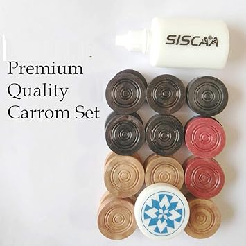 SISCA Wooden Carrom Coins 24 Piece +Striker +Powder