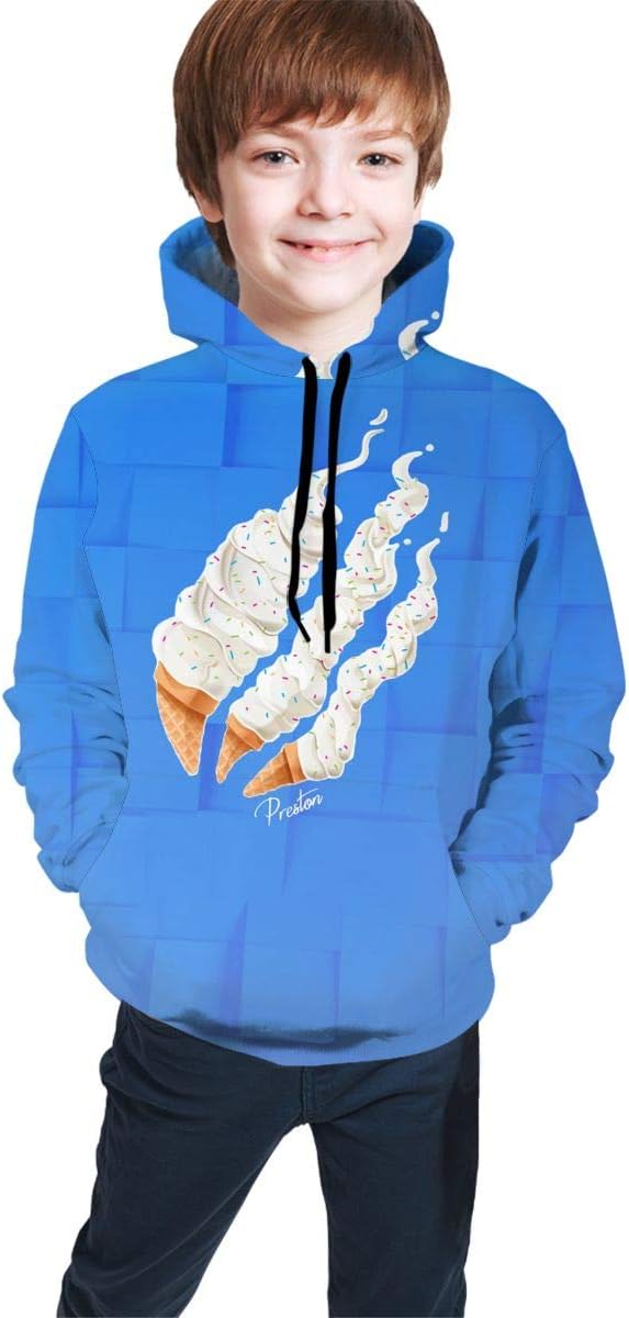 PAJACC Popular Ice Cream Preston Fire 3D Print Hoodie Long Sleeve Pullover Sweatshirts for Kids Boys and Girls